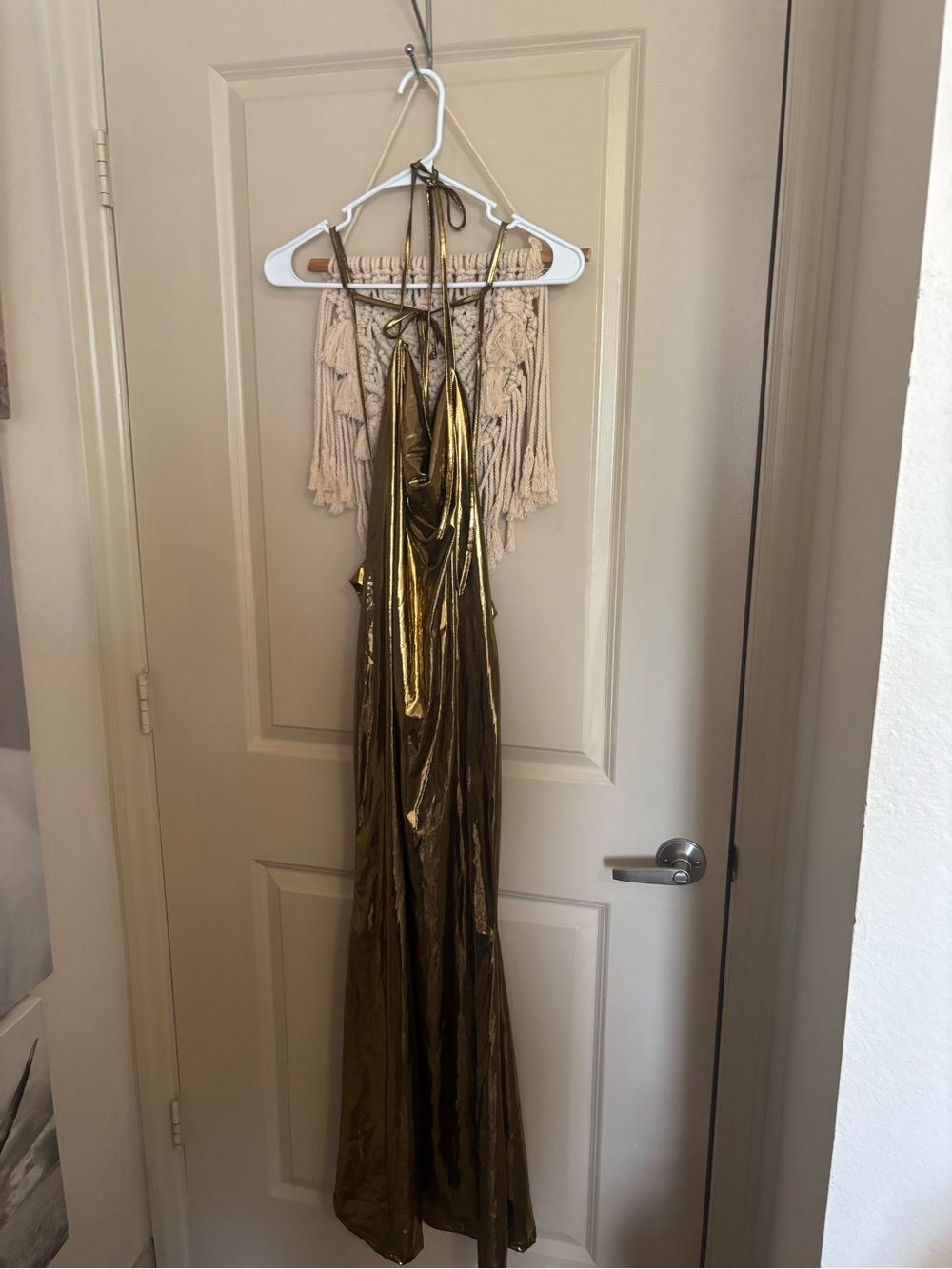 Gold Metallic Maxi Dress with Draped Front